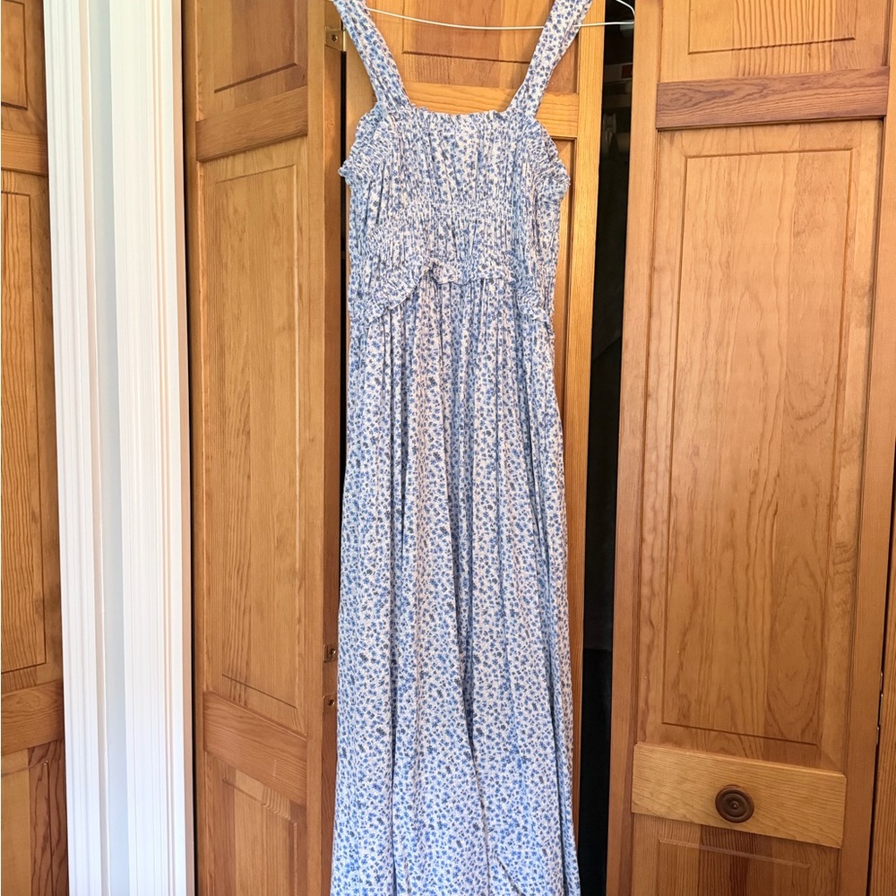 GAP Blue and White Floral Smocked Top